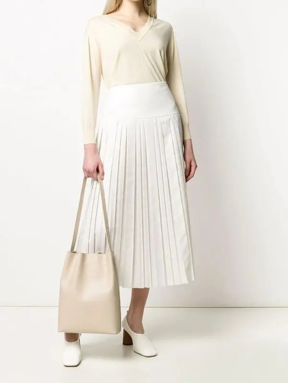 THE ROW Magdita Extended Waistband Pleated Midi Skirt In Ivory US 8 Org $1,470 - Picture 2 of 16